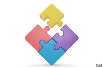 Puzzle pieces icon isolated on white background. Colorful jigsaw puzzle cube, strategy jigsaw business, and education. Puzzle, jigsaw, incomplete data concept. 3d vector illustration.