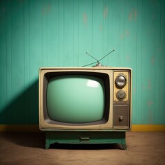 Vintage television on a painted wall background. AI