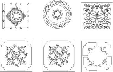 set of elements sketch vector illustration black white baground classic ornament floral motif logo