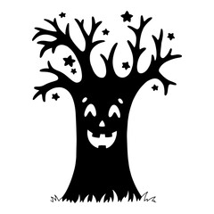 Black silhouette tree. Design element. Halloween theme. Vector illustration isolated on white background. Template for books, stickers, posters, cards, clothes.