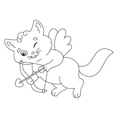 Cute cat archer. Coloring book page for kids. Cartoon style character. Vector illustration isolated on white background. Valentine's Day.
