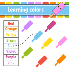 Learning colors. Education developing worksheet. Activity page with pictures. Game for children. Funny character. cartoon style. Vector illustration.