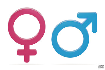 Male and Female symbol icon isolated on white background. Male and female icon set. The symbol for web site, design, logo, app and UI. Gender Icon pink and blue symbol. 3D vector illustration.
