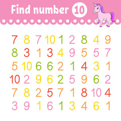 Find number. Education developing worksheet. Activity page with pictures. Game for children. Funny character. cartoon style. Vector illustration.