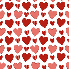 Seamless pattern with valentine hearts, vector red background, doodle hearts. Ready template for design, postcards, print, poster, party, Valentine's day, textile, wallpaper.