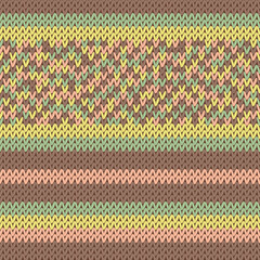 Craft knitted fabric striped ornament. Winter sweater striped jersey textile.