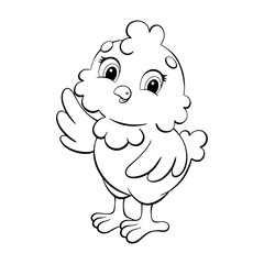 Cute chicken. Coloring page for kids. Digital stamp. Cartoon style character. Vector illustration isolated on white background.