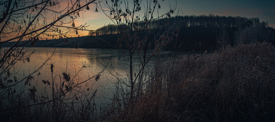 Winter sunrise on river