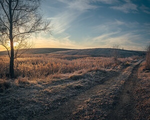 Winter sunrise on river