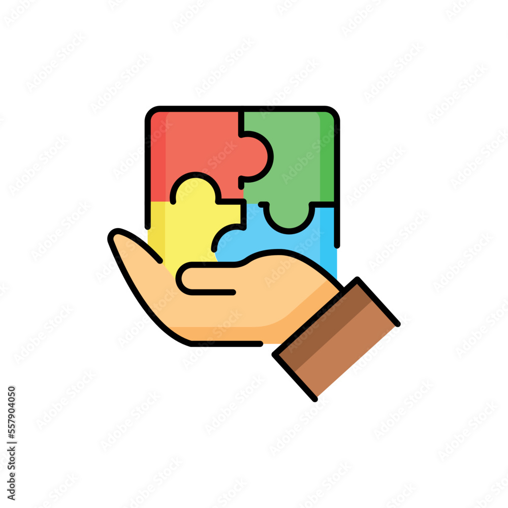 Poster puzzles in hands color line icon. problem-solving.