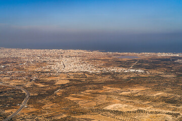 Aerial view of Tunisia during the flight Monastir to Lyon - Tunisia