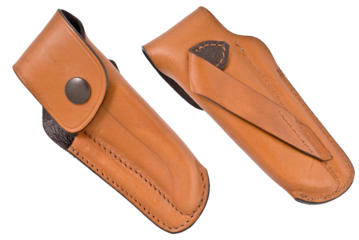 étui en cuir pour couteau de poche sur fond transparent