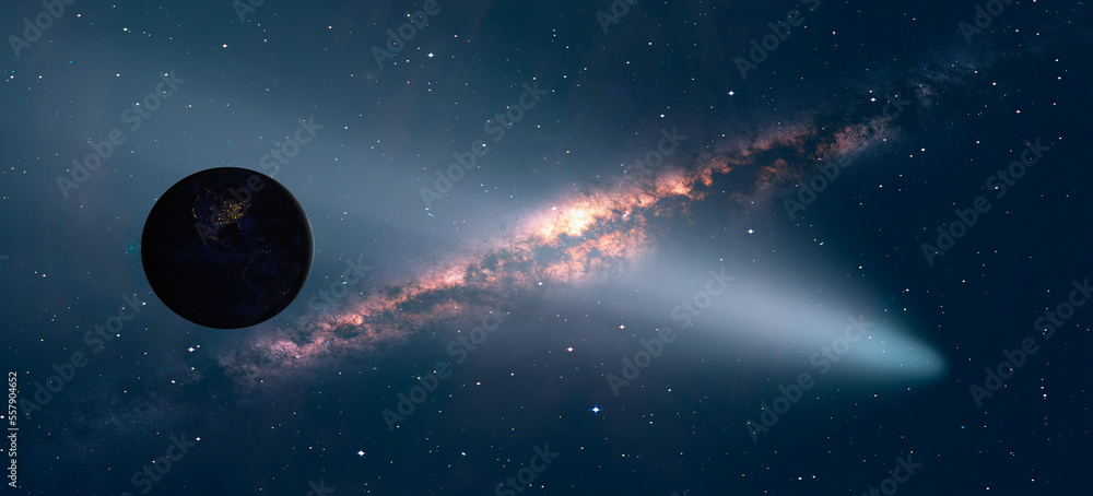 Poster Comet on the space Milky Way galaxy in the background 