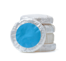 Stack of wrapped round hotel soap
