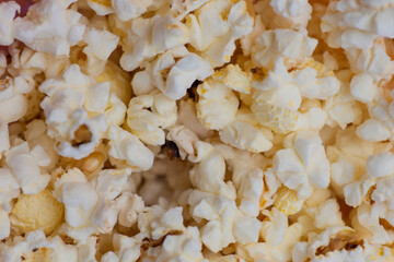 Close up shot of popcorn shot from directly above
