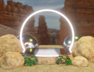 3D Realistic Product Display Podium in The Desert - 557905243