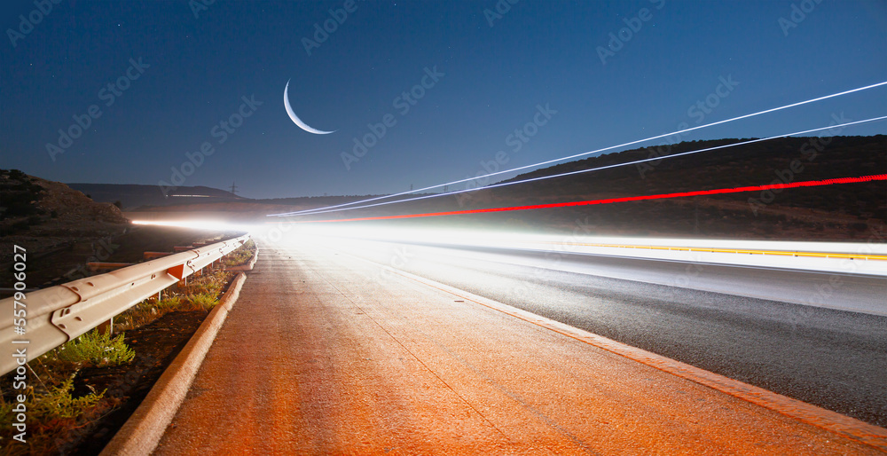 Wall mural Long exposure photo of traffic on the move 