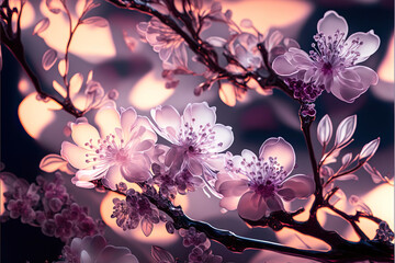 Abstract translucent design with occasional light pink cherry blossoms