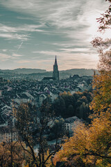 Bern, Capital city of Switzerland, in top view cityscape, sunset time
