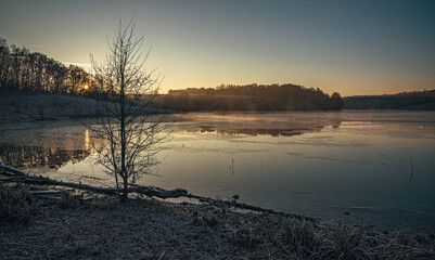 Winter sunrise on river