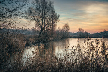 Winter sunrise on river