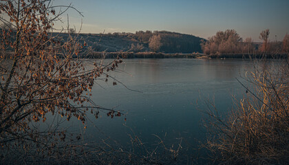 Winter sunrise on river