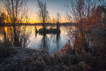 Winter sunrise on river