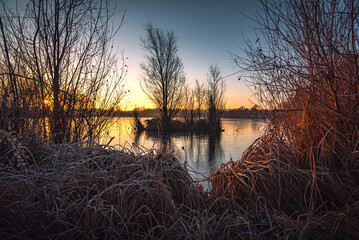 Winter sunrise on river