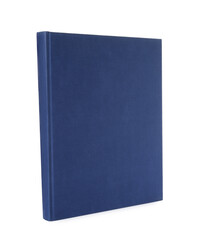 Closed book with blue hard cover isolated on white