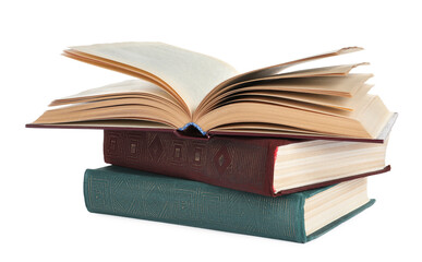 Many old hardcover books isolated on white