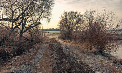 Winter sunrise on river