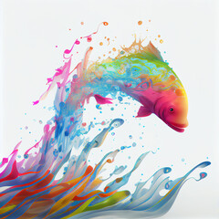 Fish jumping in rainbow, created with Generative AI technology.