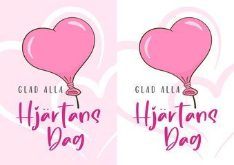 Happy Valentine's Day in Swedish (Glad alla Hjärtans Dag). Two card templates. Cartoon. Vector illustration