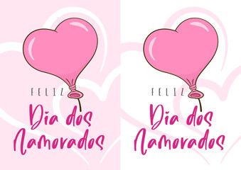 Happy Valentine's Day in Portuguese (Feliz Dia dos Namorados). Three card templates. Cartoon. Vector illustration
