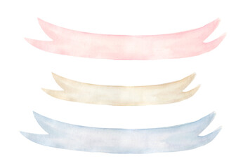 Fototapeta premium Watercolor ribbons and banners for text. Collection of Watercolor design elements, labels and ribbons. Hand drawn delicate color stripes.