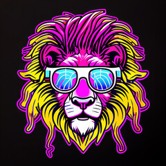 Obraz premium Neon Sticker Animals with Glasses Portrait Generative AI Digital Art Illustration Cover Backdrop Background T-Shirt