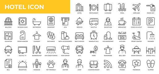 Hotel line icons collection. UI web icons set in a flat design. Outline icons pack