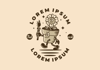 Mascot art illustration of walking sunflower