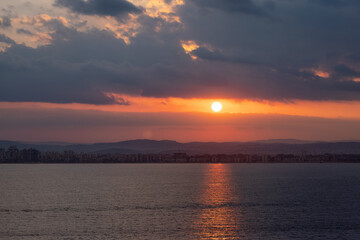 Cityscape on the Mediterranean Sea, Haifa, israel. Dramatic Sunrise Sky.