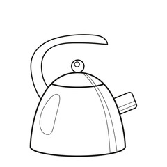 Whistling kettle. Black and white vector image. Coloring.
