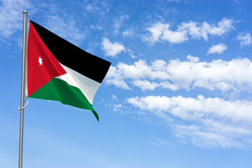 Hashemite Kingdom of Jordan Flag Over Blue Sky Background. 3D Illustration