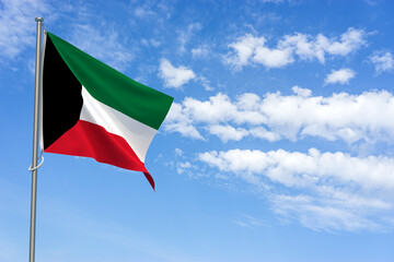State of Kuwait Flag Over Blue Sky Background. 3D Illustration