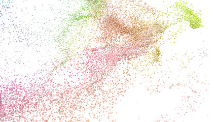 3D rendering of burst of colorful sand or pebble particles on transparent background