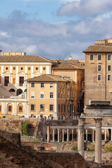 Obraz premium Old Historic Building in Downtown Rome, Italy. Cloudy blue sky