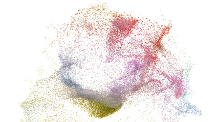 3D rendering of burst of colorful sand or pebble particles on transparent background