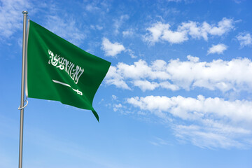 Kingdom of Saudi Arabia Flag Over Blue Sky Background. 3D Illustration