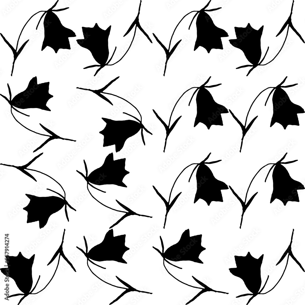 Aufkleber Abstract flower elements vector seamless pattern. Simple repeat in black on white background.