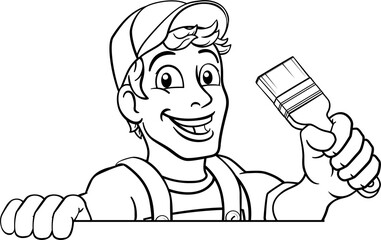 Painter Decorator Paintbrush Handyman Cartoon Man