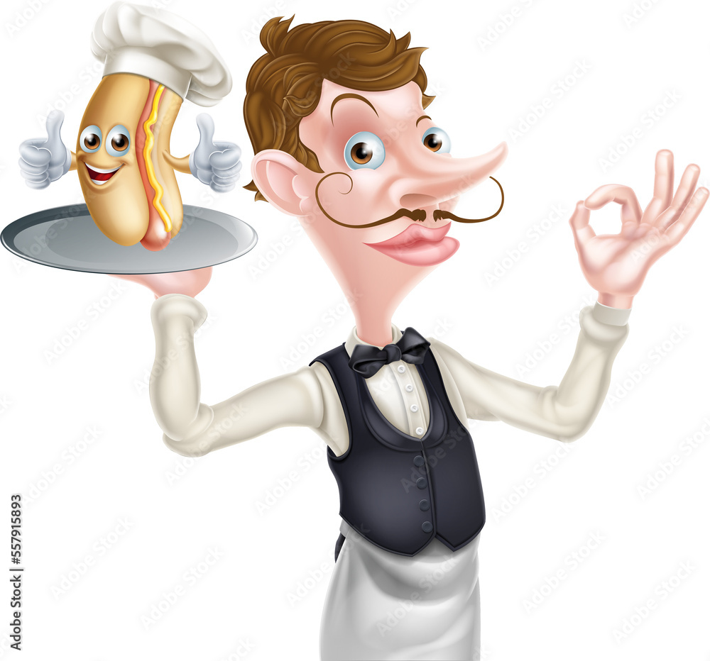 Poster cartoon hotdog butler