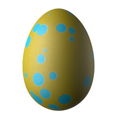 Easter egg yellow with blue circles. Easter egg isolated on white background. 3d render.